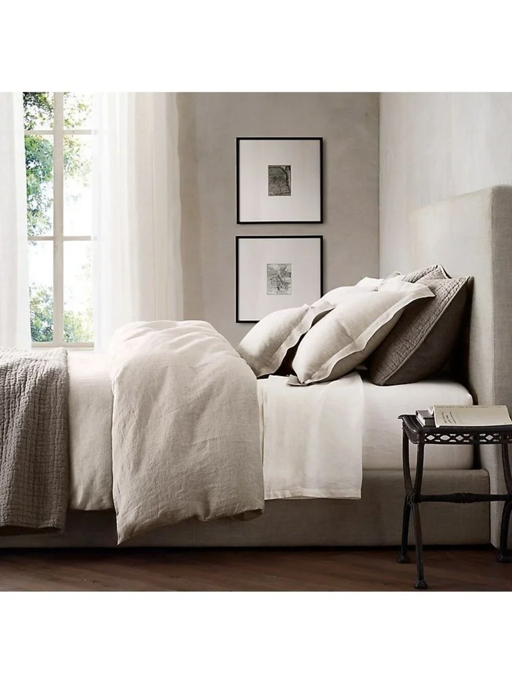 Restoration Hardware Vintage Washed Belgian Linen Quilted King Pillow Sham Fog